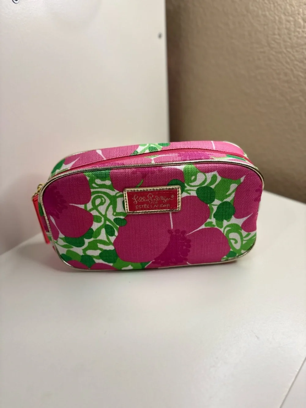 Lilly Pulitzer x Estée Lauder Floral Makeup Bag Pink Green Cosmetic Travel Case